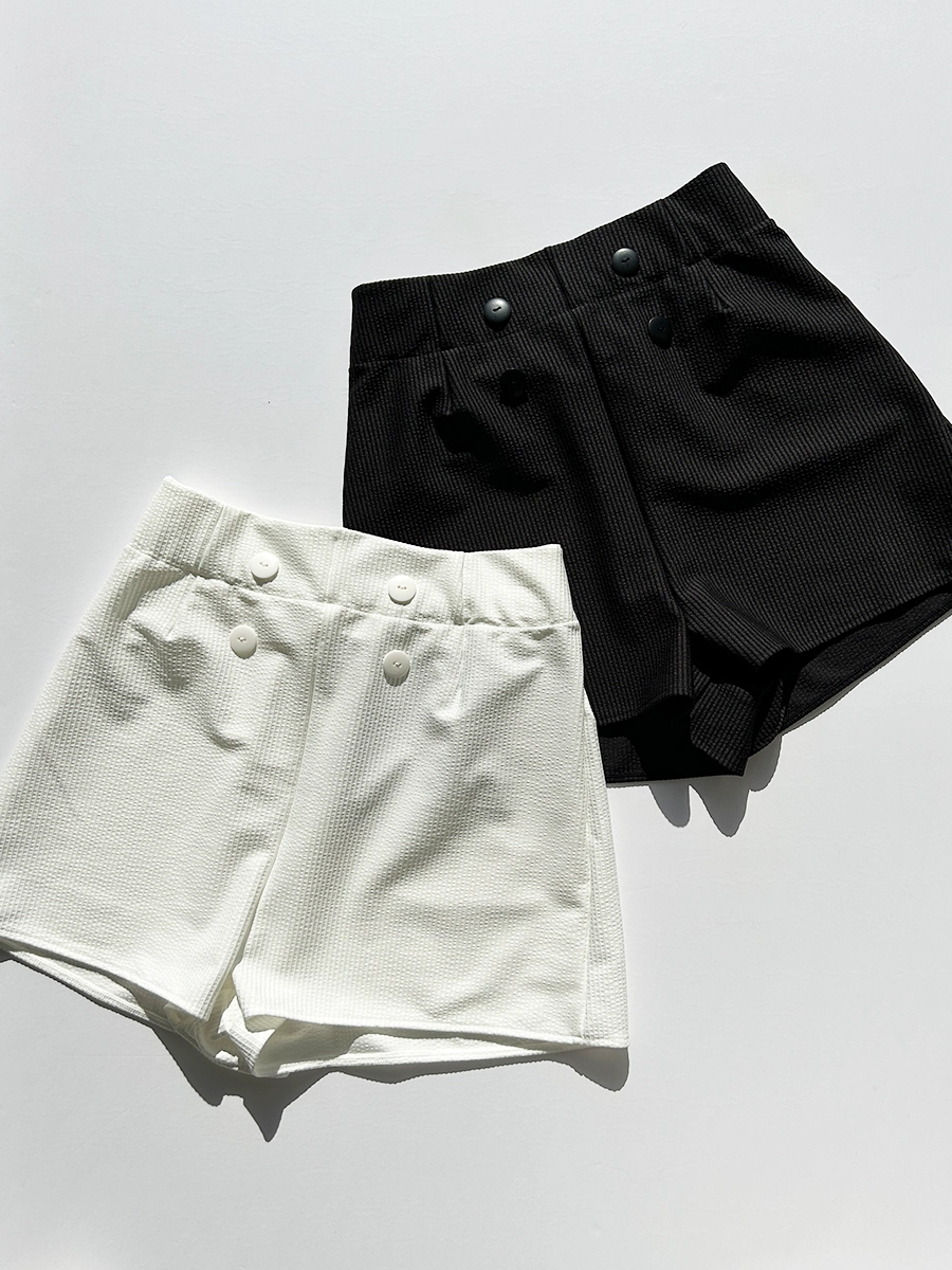 無地ボタン付きAラインハイウエストショートパンツ(248009)