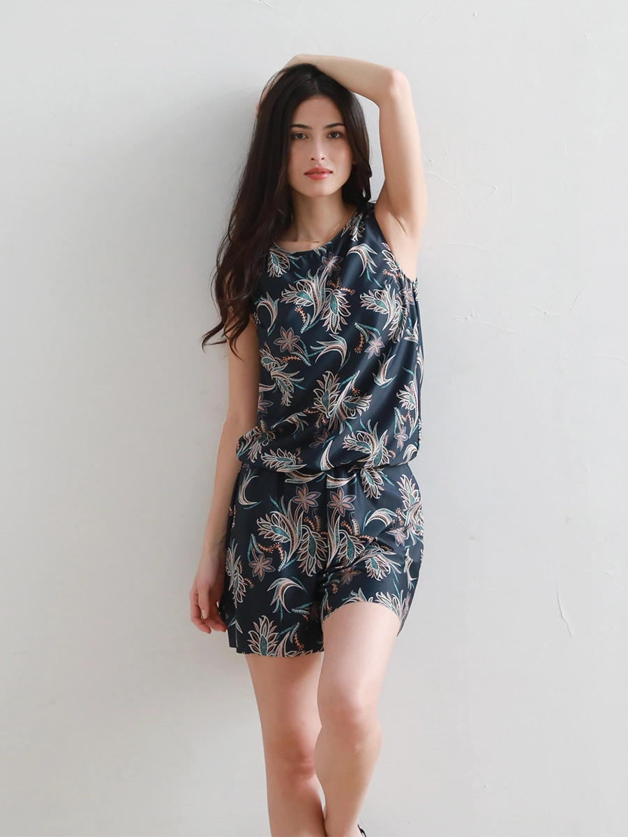 オリエンタルフラワー柄オールインワン水着(255005)